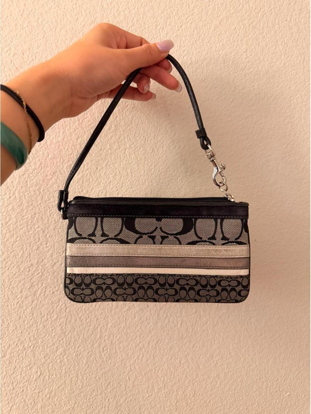 Vintage Black/Silver Coach Wristlet with Horizontal Stripes